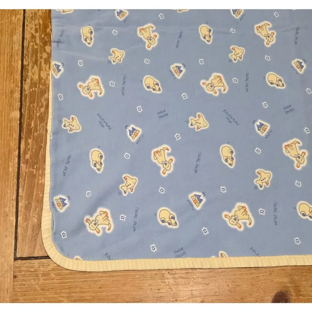 Carter's Vintage EMU Namae Blue Dog Airplane Baby Blanket Blue Yellow 28 X 34